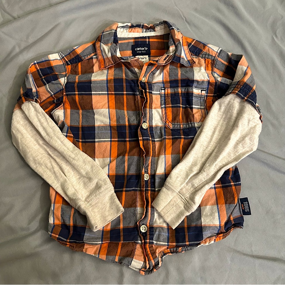 Carter’s - Plaid Button Down - Orange - Sz: 3T